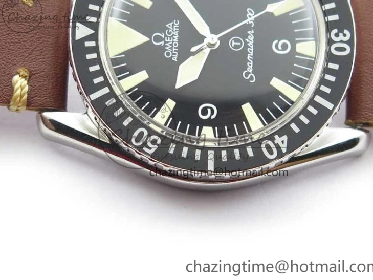 0322 Practical Vintage Seamaster 300 No Date T SS B12 Black Dial On Brown Leather Strap A2836 (Free Nylon Strap) 7910